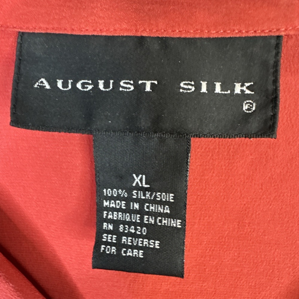 August Silk Blouse Womens XL Rust 100% Silk Button Up Long Sleeve Top - Picture 3 of 7